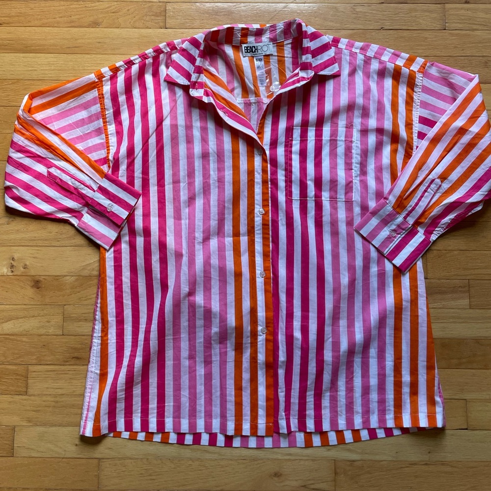 Beach Riot Alexa Stripe Long Sleeve Cover Up Womens Size Large Vacation Beach